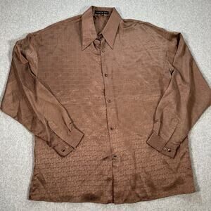 Vintage Creme De Silk Shirt Mens 2X Textured Brown Longe Sleeve Button Front